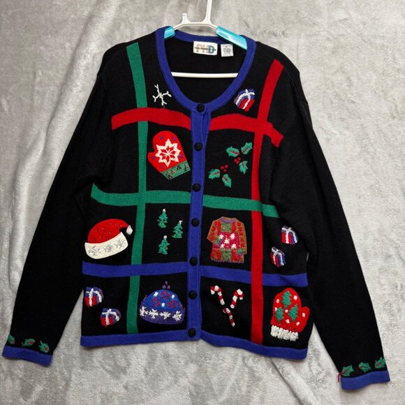 Paul Harris Cardigan Sweater XL Design Black Festive Patterns  Xmas Themed - Picture 10 of 14